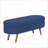 Ottoman Oval Storage Bench, Navy Blue Linen, 43.5”x16”x16” | Living Room | Wood | Walnut Brown