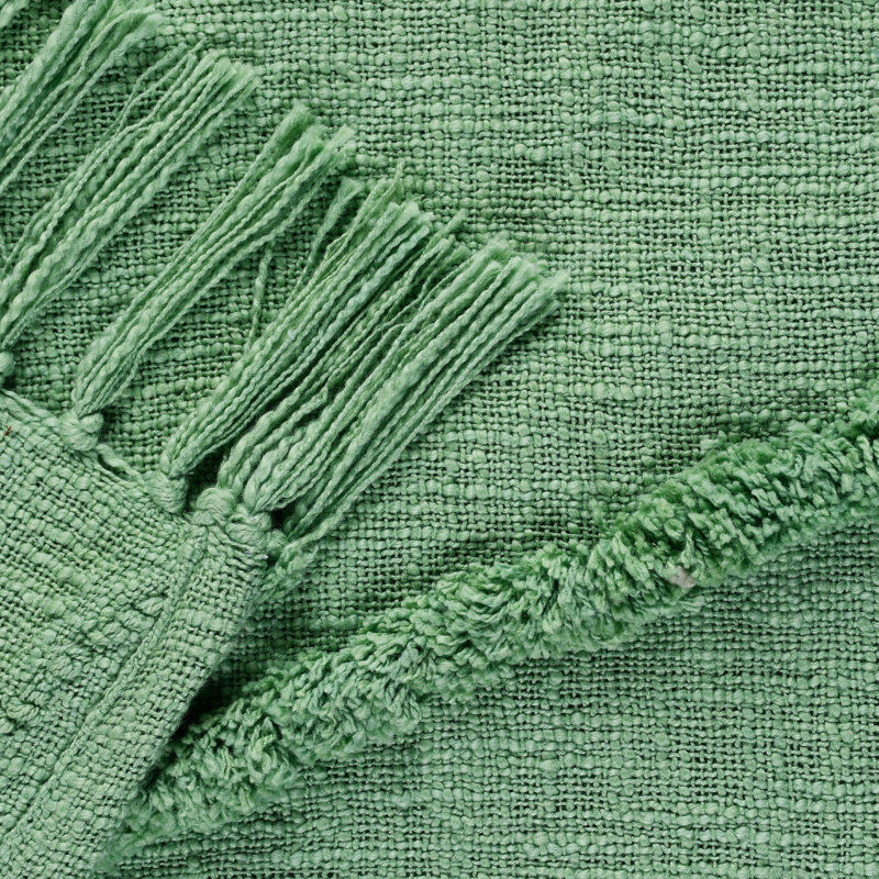Jeté en coton tissé crème, Vert