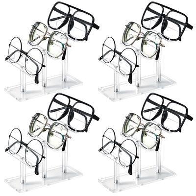 4 Pcs 3 Tier Acrylic Sunglasses Rack, Eyeglasses Stand, Sunglass Holder, Glasses Clear Eyewear Organizer Holder Display Risers for 3 Glasses Frame Shop Home Storage