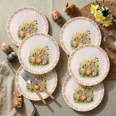Elegant Easter Service Plate Set (6 Pieces), 100% Ceramic, 10.0 x 10.0 x 1.0 inches | Dishwasher & Microwave Safe | Perfect for Holiday Gatherings & Festive Celebrations, Durable and Stylish Design for Every Table Setting