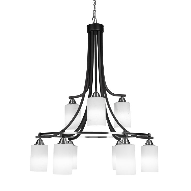 Lustre 9 lumières Michell, Blanc, Nickel brossé