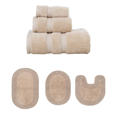 Ensemble de serviettes 3 pièces et 3 tapis de bain 100% coton doux Double Collection Ruffle, (ensemble de 6), mauve