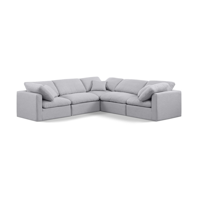 Hinami Upholstered L-Shaped Sectional Reversible, Grey Linen Textured Fabric