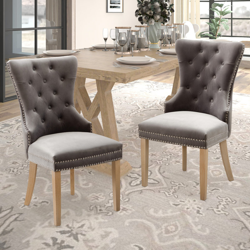 Wykoff Tufted Velvet Upholstered Parsons Chair, Light Gray