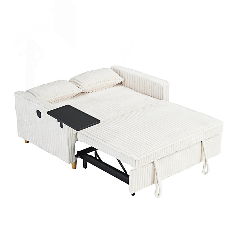 Canapé coulissant et à pousser avec plateau mobile et ports USB, canapé de salon, Beige