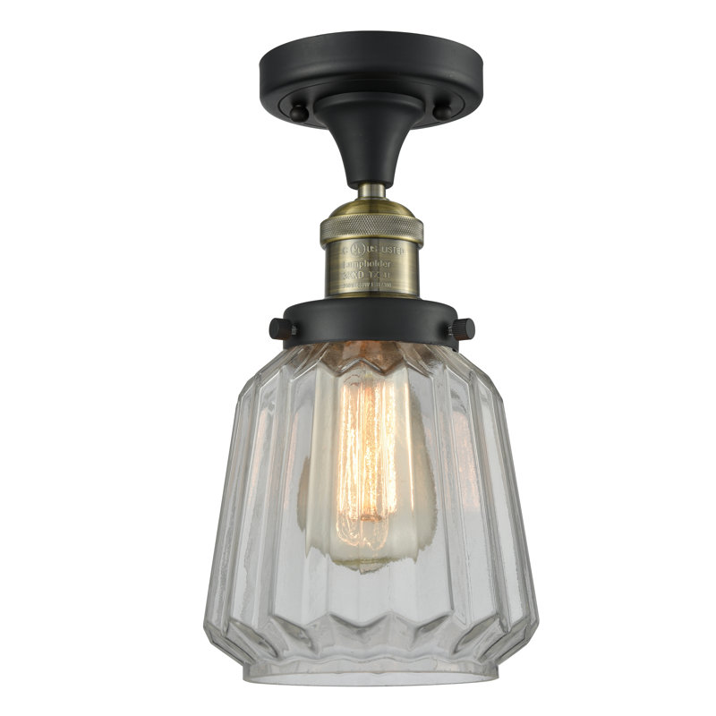 Plafonnier semi-encastré cylindrique simple à 1 lumière 6,25 po Arbogast, Transparent, Laiton antique noir