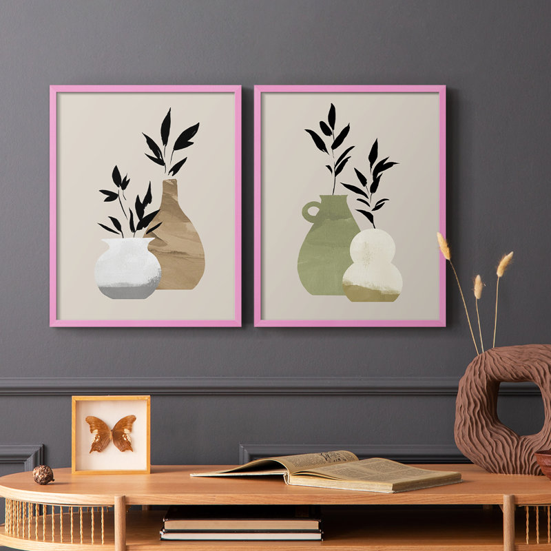 «Simple Bud Vases I», reproduction encadrée de qualité supérieure - prête à être accrochée - aucun clou requis - aucun clou requis