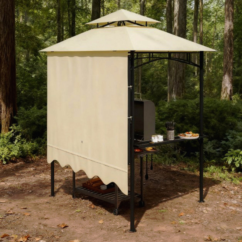 Grill Gazebo, Sun Shade For BBQ Use With Side Shelves & Hooks, Beige