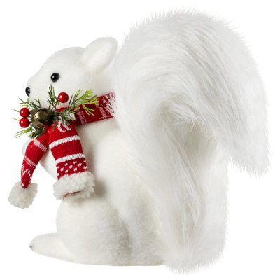 Winter Squirrel With Pinecone And Bell Christmas Figurine - 9" - White