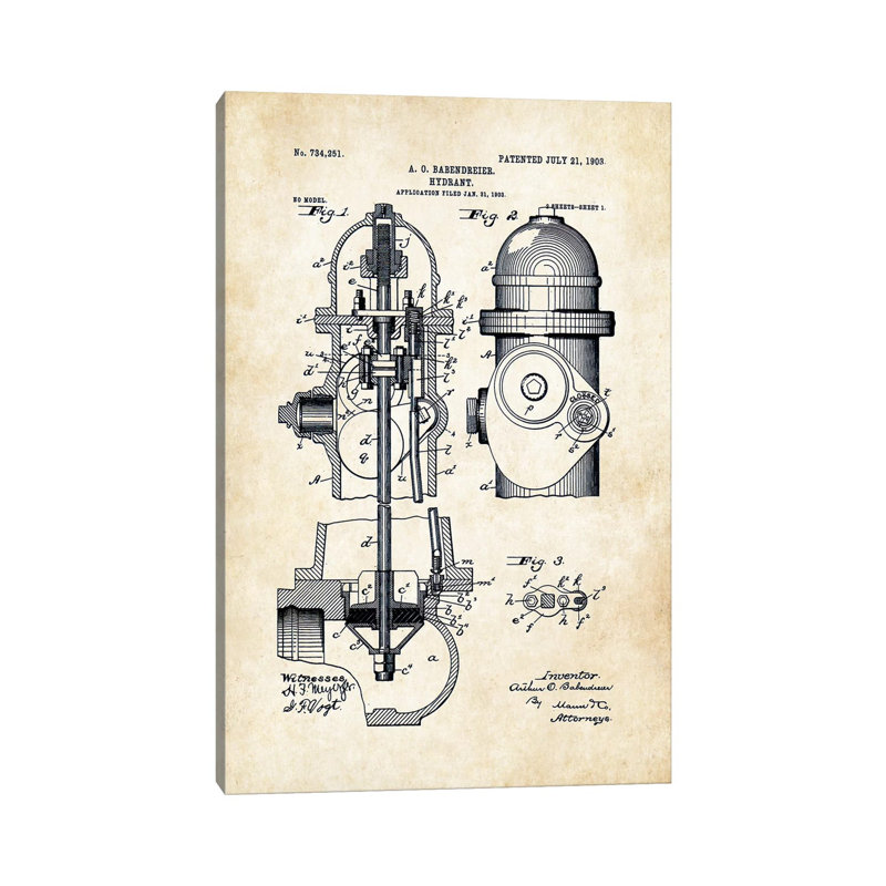 Fire Hydrant by Patent77 - Wrapped Canvas Gallery-Wrapped Canvas Giclée, 20.32 cm H x 30.48 cm W