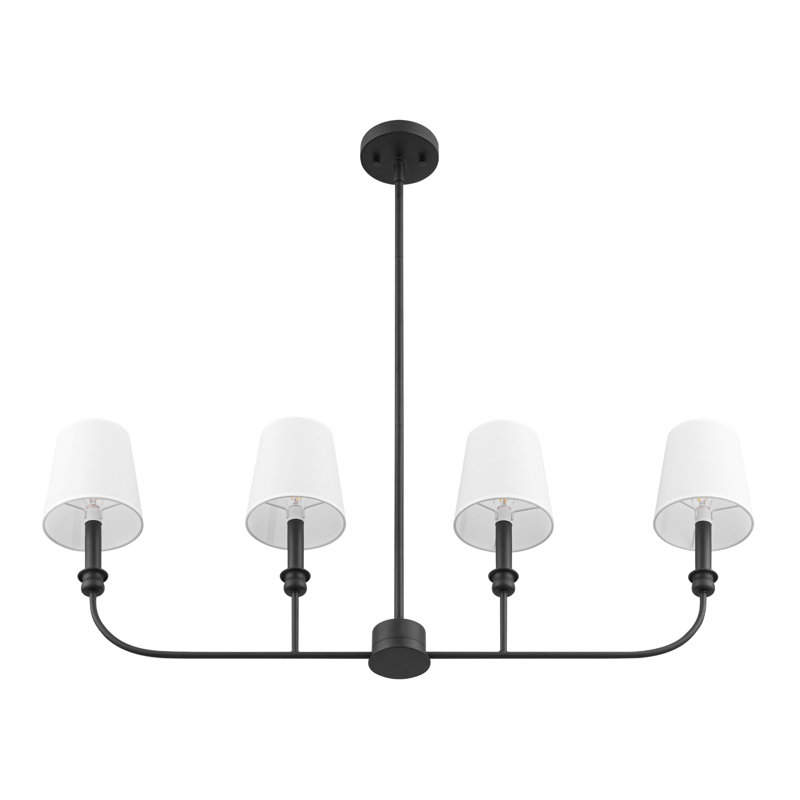 4-Light Billet Linear Chandelier with Fabric Shades, Matte Black