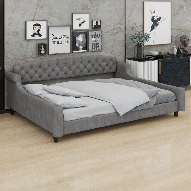 Modern Luxury Tufted Button Daybed, Queen, Gray