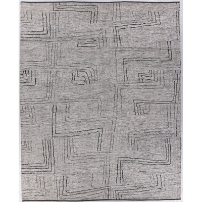 Aldridge Geometric Hand-Knotted Wool Area Rug in Ivory/Gray