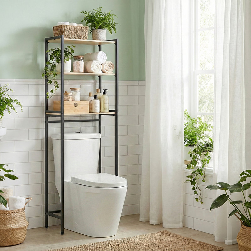Freestanding Bathroom Shelves, Natural/Black