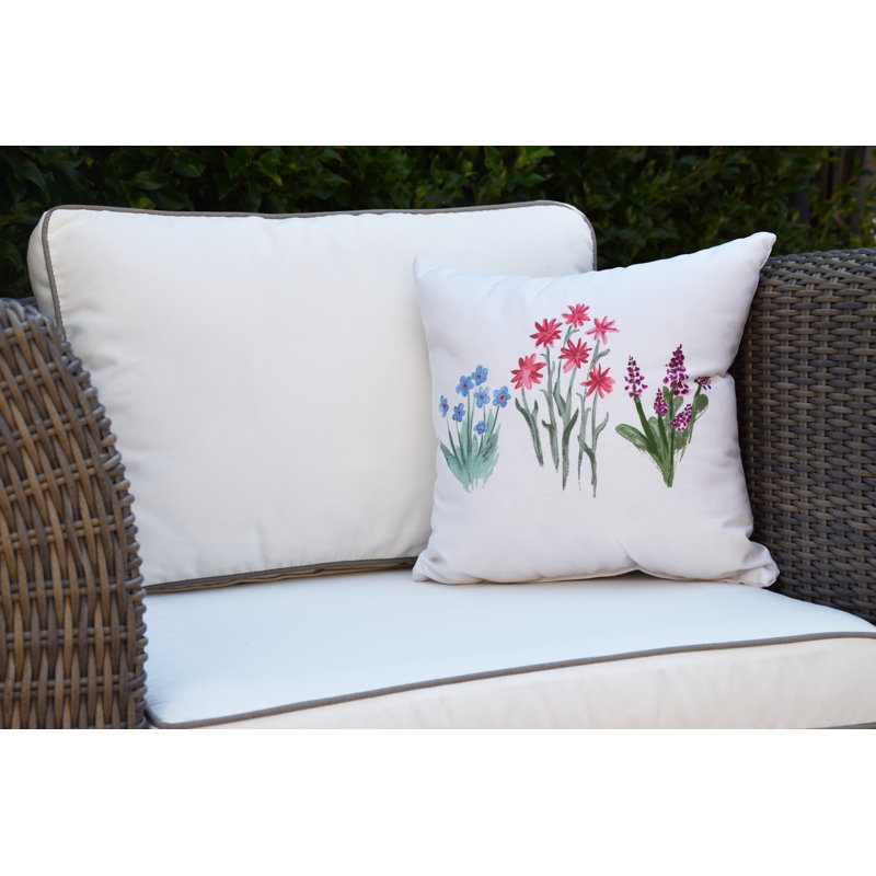 Farmers Market Floral Outdoor Reversible Throw Pillow, Light Blue, 18" x 18"