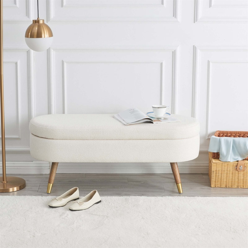 Banc de rangement avec repose-pieds Boucle, Ivoire