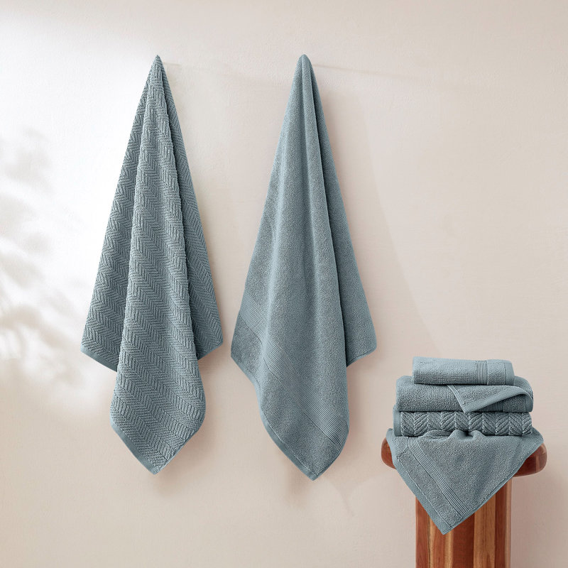Modern Threads 6-Piece Zero Twist Jacquard Towel Set Otis – 100% Cotton, Quick Dry & Absorbent Bath, Hand & Washcloths – Textured Chevron Design