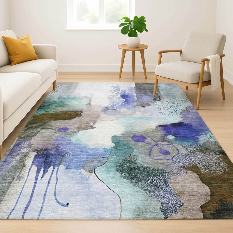 Tapis abstrait lavable à la machine de qualité supérieure Mayfield AMF2019, Moka, 5 pi x 7 pi 6 po