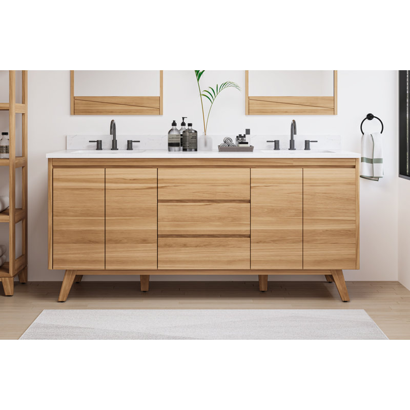 Coventry 72'' W Double Bathroom Vanity Base, Natural Teak
