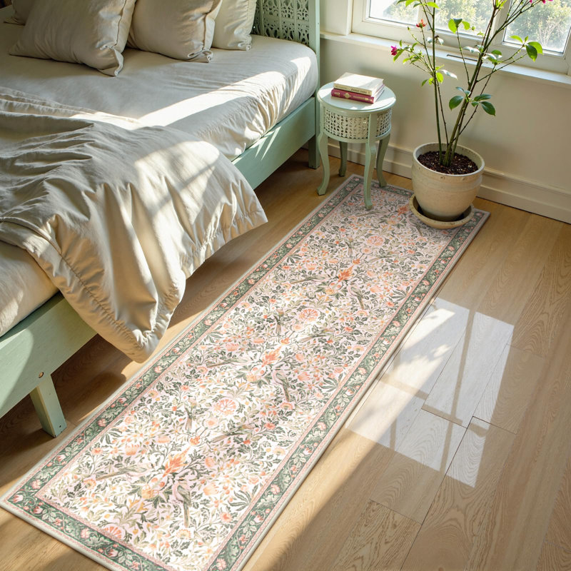  Vintage Bird Washable Area Rugs for Living Room Floral Soft Rug Low Pile Print Carpet, Runner 2' x 6'