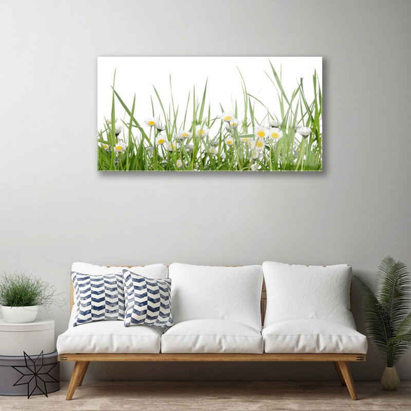 Nature Grass Daisies - No Frame Print on Glass