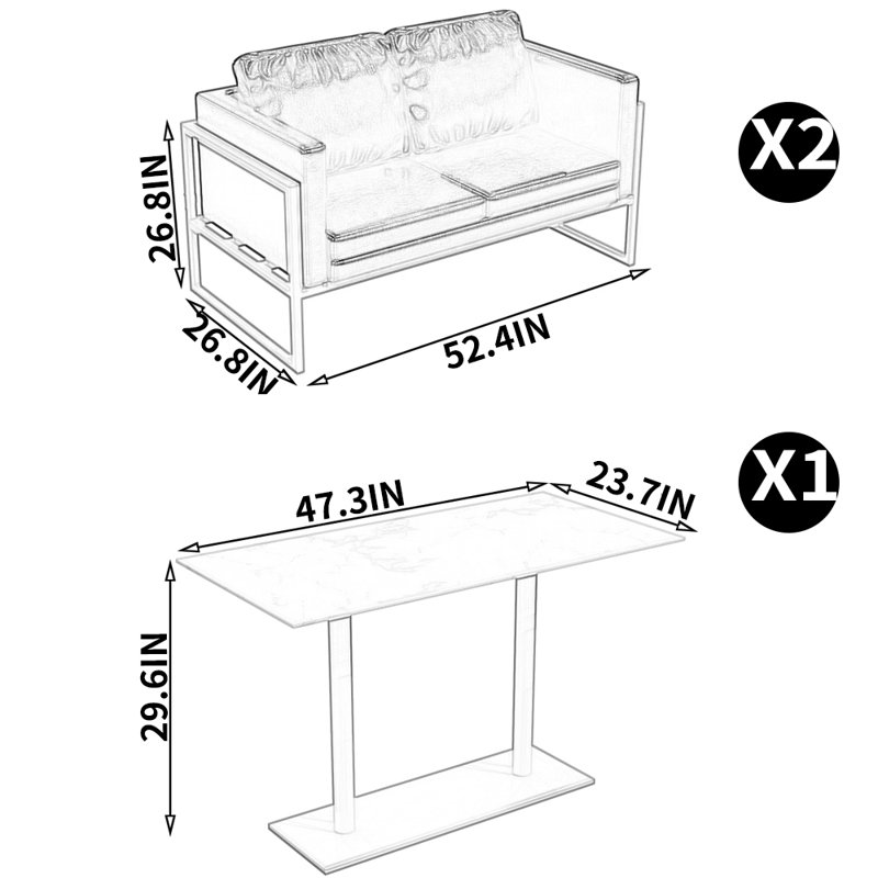 Ensemble de table et chaises de style industriel L 23,7 x l 47,3, Orange, Orange / noir