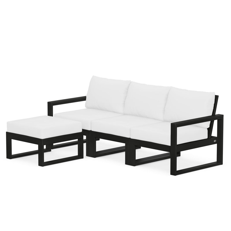 POLYWOOD EDGE Modular Deep Seating Set with Ottoman, Black, Natural