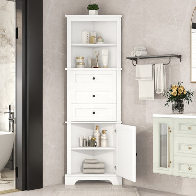 Triangle Tall Cabinet With 3 Drawers And Adjustable Shelves, Perfect For Bathroom, Kitchen, Or Living Room Storage