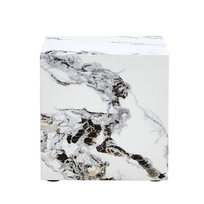 Plerre Modern Rectangular End Table & Wood Coffee Table with Marble Look