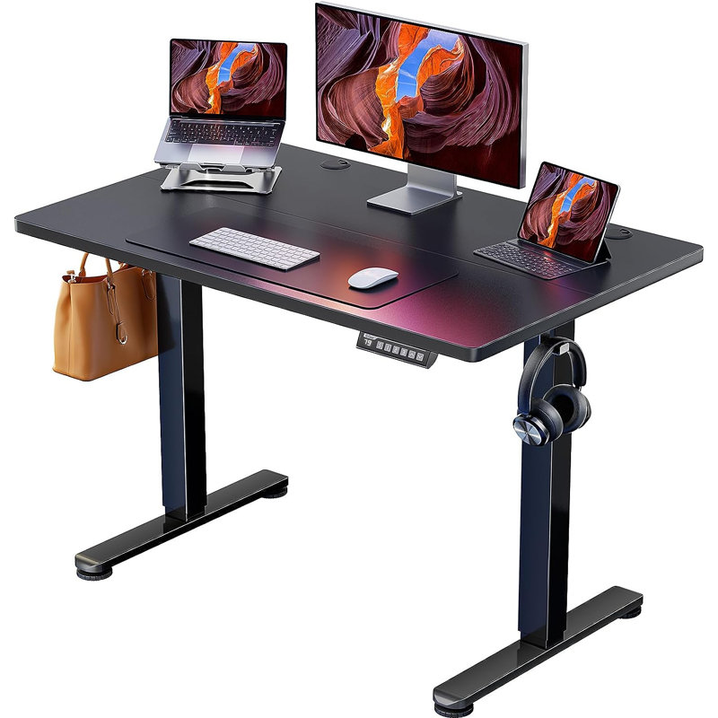 40 X 24 Inches Adjustable Metal Base Standing Desk, Black