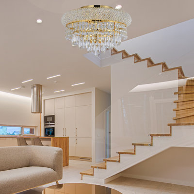 Montrey Lights Empire Flush Chandelier With Crystal Tear Drop Accents