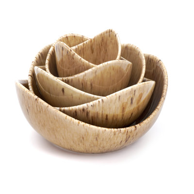 Decorative Lotus Nesting Ceramic Serving Bowls, Multi‑Size Angled Bowls for Salad, Pasta, Fruit, Table Centerpiece, Dishwasher Safe