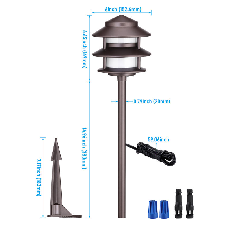Lampe de chemin à 3 niveaux DEL 5 W basse tension 5CCT 21,6 pouces, bronze huilé
