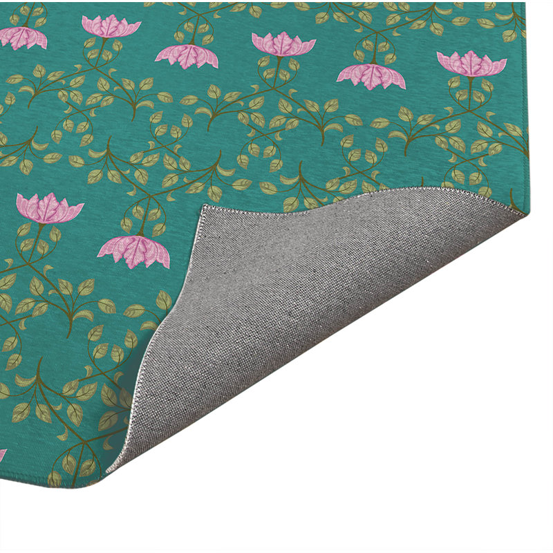 Tapis d'extérieur décoratif Anjelica, Bleu sarcelle, Rectangulaire 8 pi x 10 pi