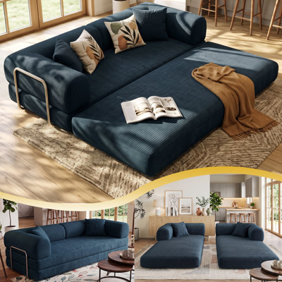 4-in-1 Corduroy Convertible Sleeper Sofa Bed, 78.8" Boneless Couch with Pull-Out Bed, Stainless Fixed-Shape Frame, No Assembly Required, Floor Futon Compression Loveseat Sofa for Living Room
