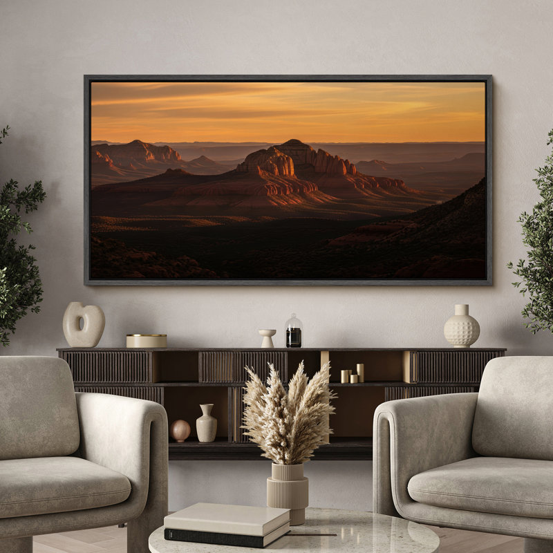 "Sedona Rock Mountains at Sunset", art mural sur toile - Photographie de paysage désertique chaleureux pour décor Sud-Ouest