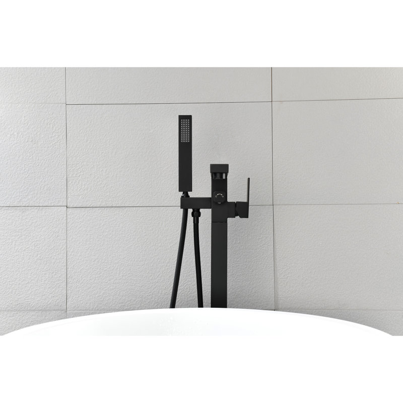 Robinet de baignoire à fixation au sol en noir mat - avec douche rouille - douchette et pivot avec et bec, Grey