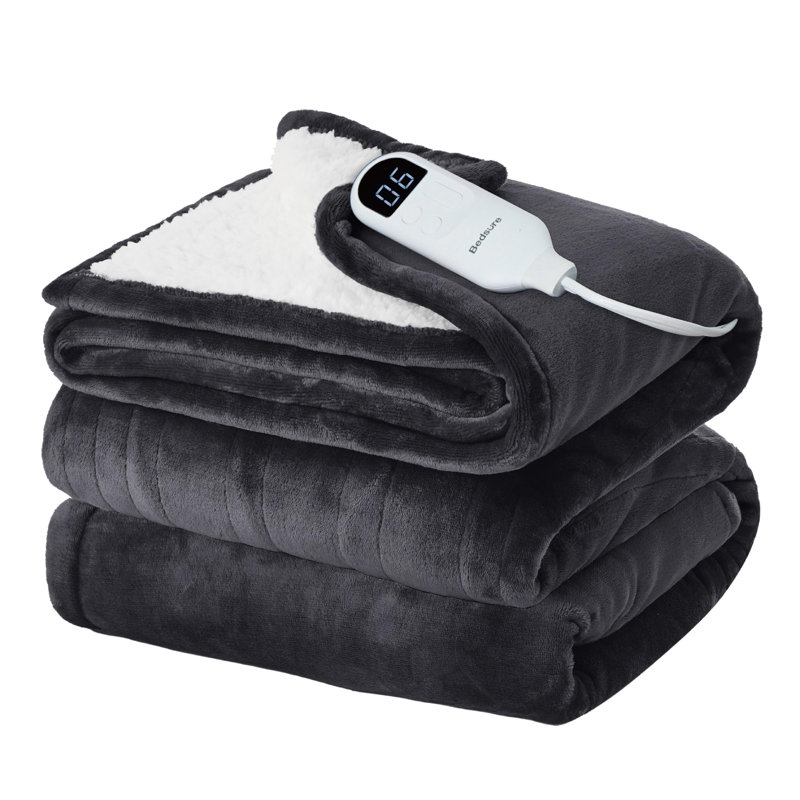 Winter Heated Blanket, Soft Flannel Electric Blanket with 4 Time Settings, 6 Heating Settings, Throw, Classic Ebony
