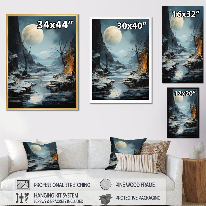 Bleu gris Mercury Plutos Paradox - Mercury Wall Art Living Room, H 20 po x l 12 po x P 1 po, Cadre flottant noir