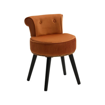 Velvet Vanity Chair With Back Small Makeup Stool Tufted Accent Chairs No Wheels Vaity Stool With Low Back (Round-Orange)