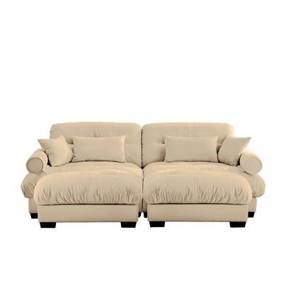 Canapé surdimensionné à deux places avec repose-pieds, fauteuil à deux places en velours avec accoudoirs à traversin rond, avec coussin de taille et coussins décoratifs, salle de lecture, mezzanine et chambre à coucher