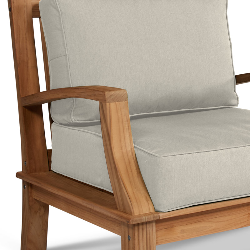 Kauffman Grande Teak Outdoor Club Chair, Canvas Regatta Sunbrella® Canvas, Natural Sanded