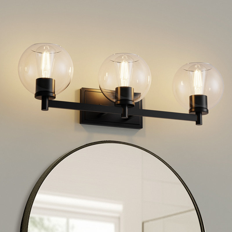Choi 25 po Éclairage pour salle de bain 3 lumières avec abat-jour en verre sphérique noir pour salle de bain, salon, vestibule