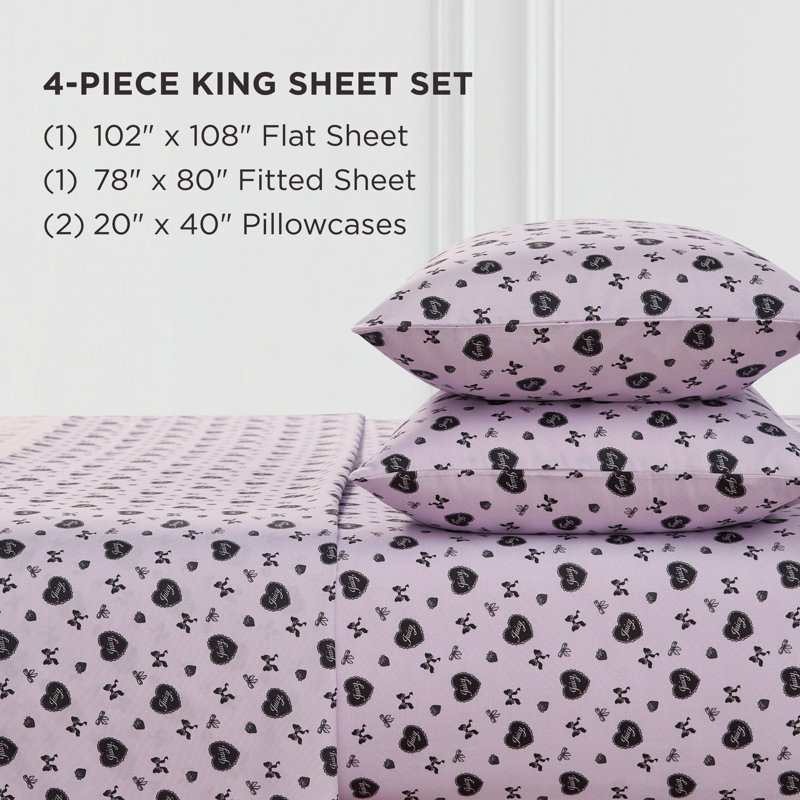 Juicy Couture Printed Microfiber Sheet Set, King, Vintage Juicy