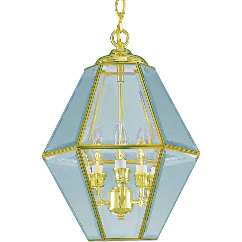 Luminaire suspendu géométrique 3 lumières lanterne, Laiton poli