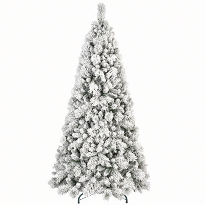 6FT Snowy Flocked Christmas Tree with 350 Warm White LED Lights, 752 Tips, PVC & Hard Needle Branches, Hinged Design, Sturdy Metal Stand
