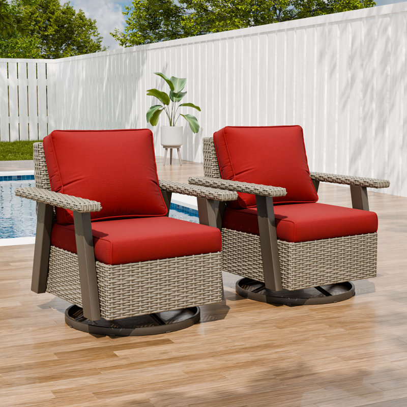Ensemble de chaises d'extérieur pivotantes en osier avec coussins de 5 pouces, Rouge