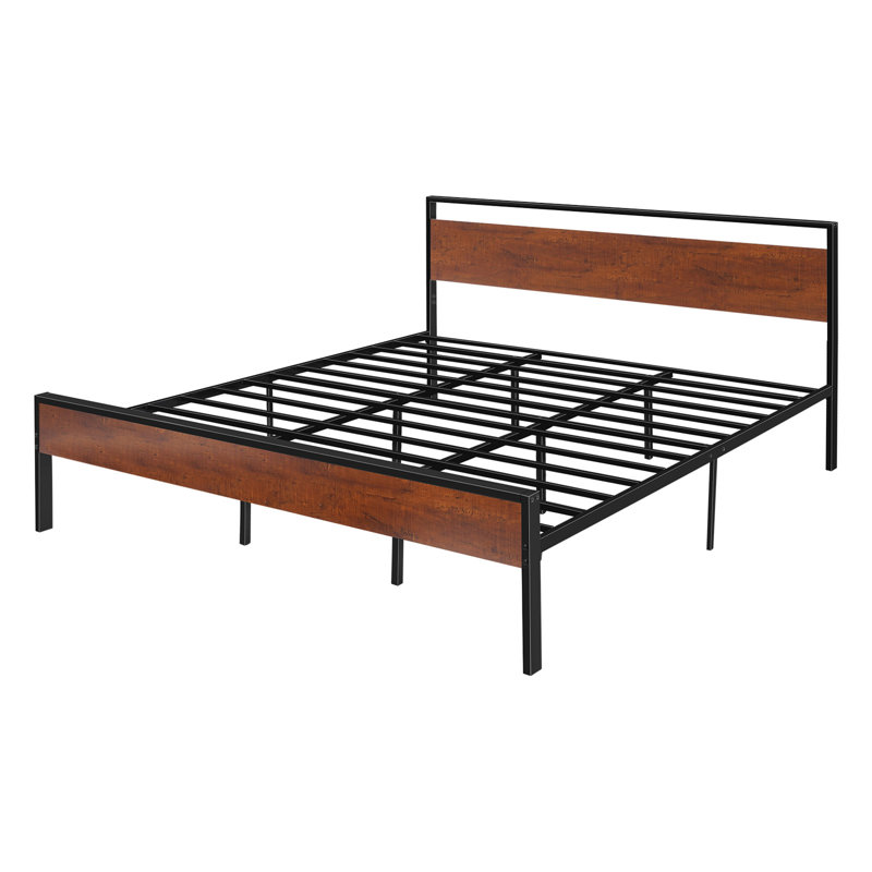 Structure de lit plateforme en métal robuste avec tête de lit et rangement sous le lit pour une utilisation maximale de l'espace