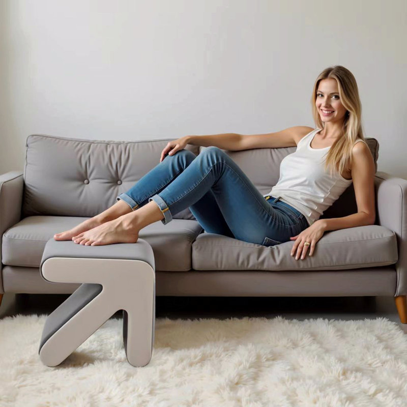 Tabouret rembourré en velours moderne pour enfants, Gris / Blanc cassé