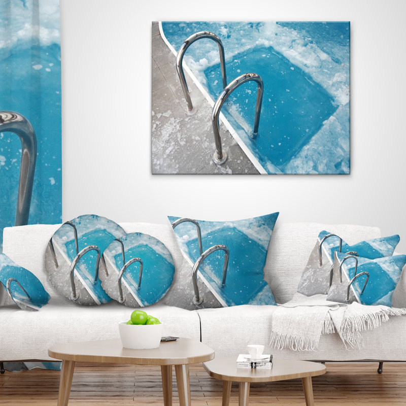 Coussin imprimé «Ice Piscine Blue» - paysage, 16 po x 1 po, Coussin décoratif